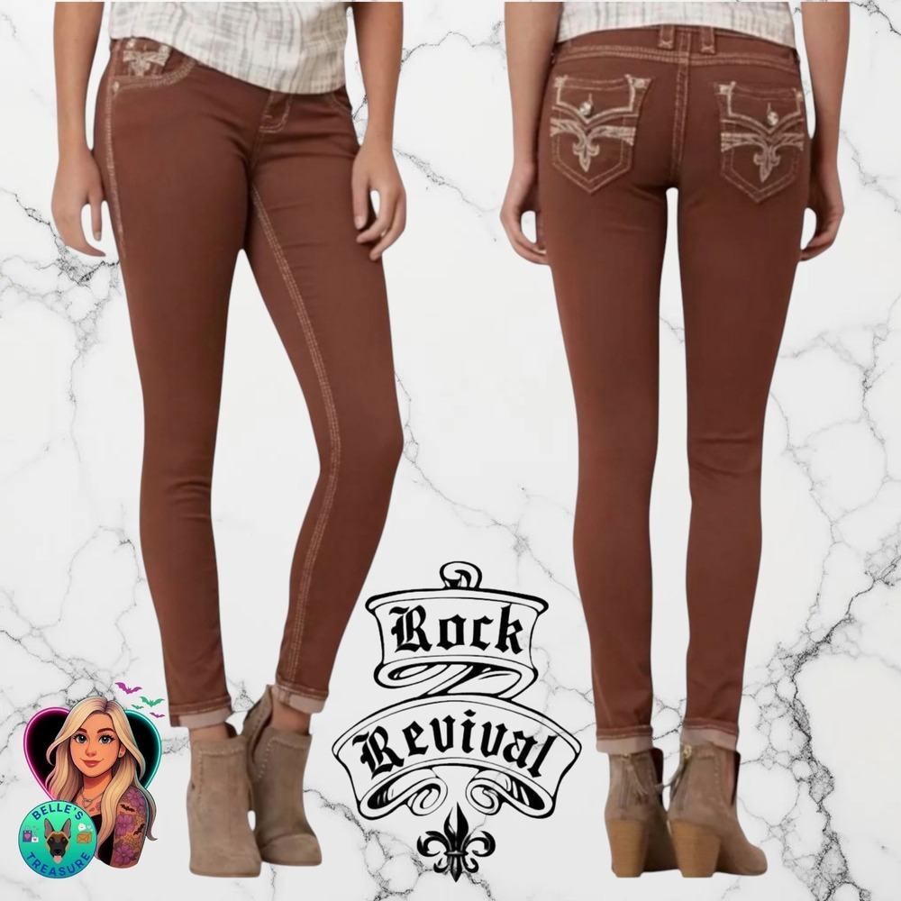 Rock Revival Women's‎ 26 Roselle Ankle Skinny Pants Brown Rust Soft Chino Khakis